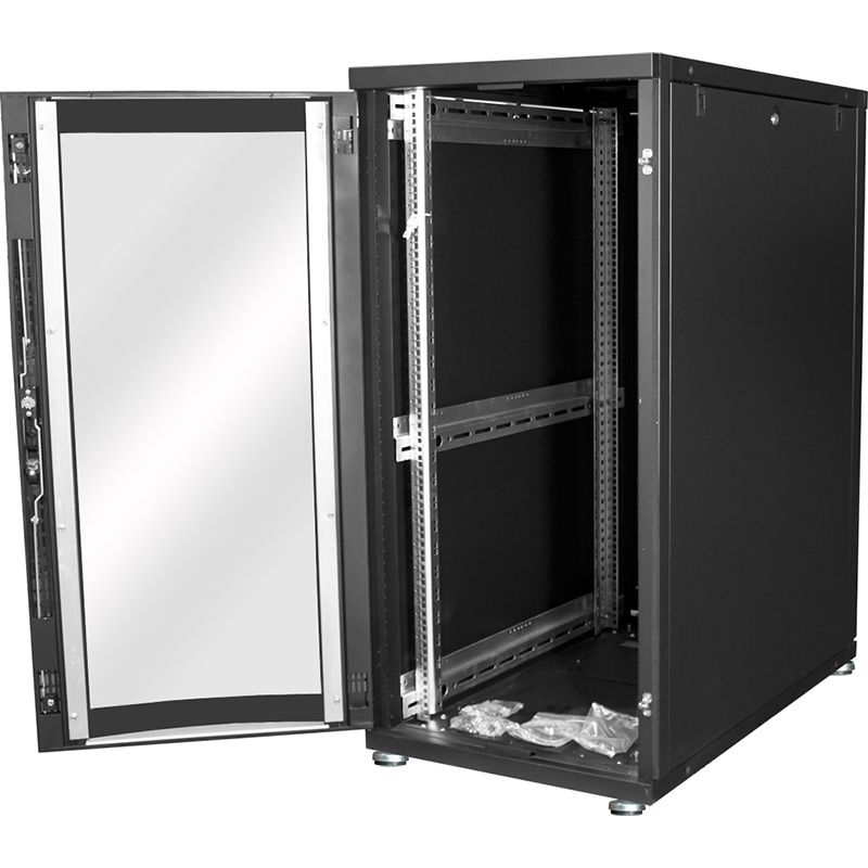 Das ist ein Serverschrank fuer IT-Raeume 26HE mit Glastuer schwarz