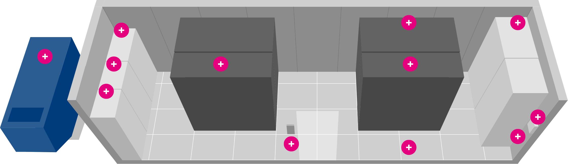 Grafik von Container Innenraum mit Ausstattung