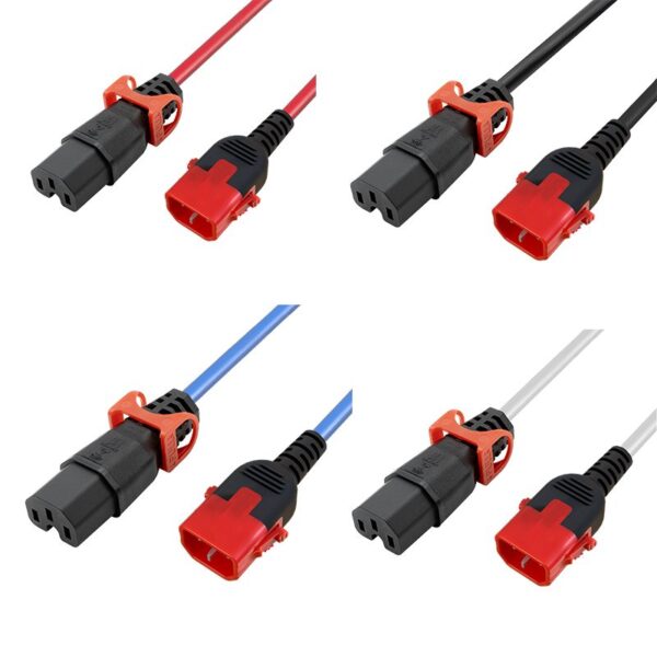 Sie sehen ein Bild mit IEC Dual Lock C14 und C15 Kabel mit Verlaengerung