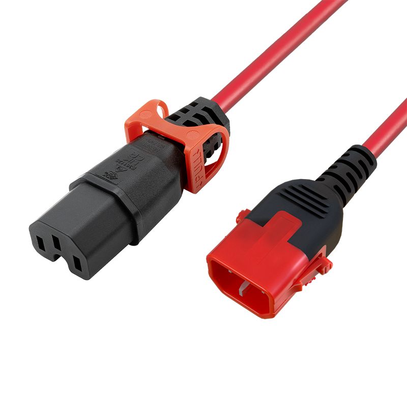 EPS IEC Lock C14 C15 Kabel mit Verlaengerung rot