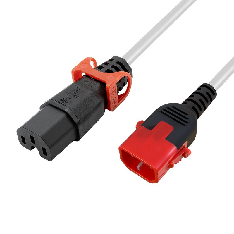 IEC Lock C14 C15 Kabel mit Verlaengerung weiss