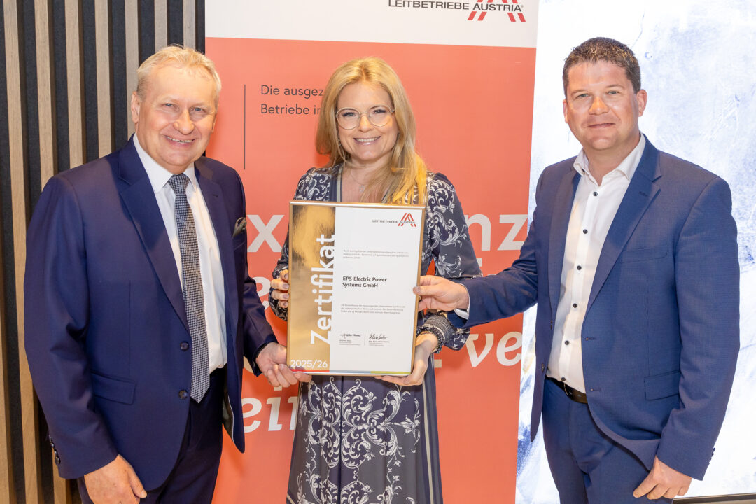 EPS Electric Power Systems with Josef Fruehwirth and Peter Reisinger certified as leading company Austria