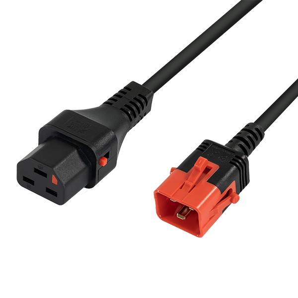 Kaltgeraete-Verlaengerung IEC 320 C20 Stecker auf IEC C21 16A Lock Kupplung